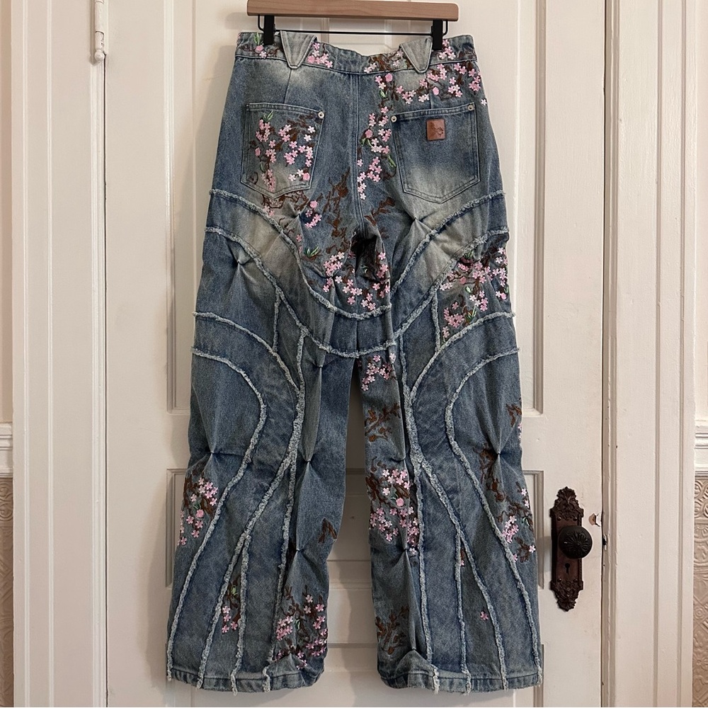 Bad Son CHERRY BLOSSOM DENIM PANTS JEANS Size Small NWT - Picture 4 of 10